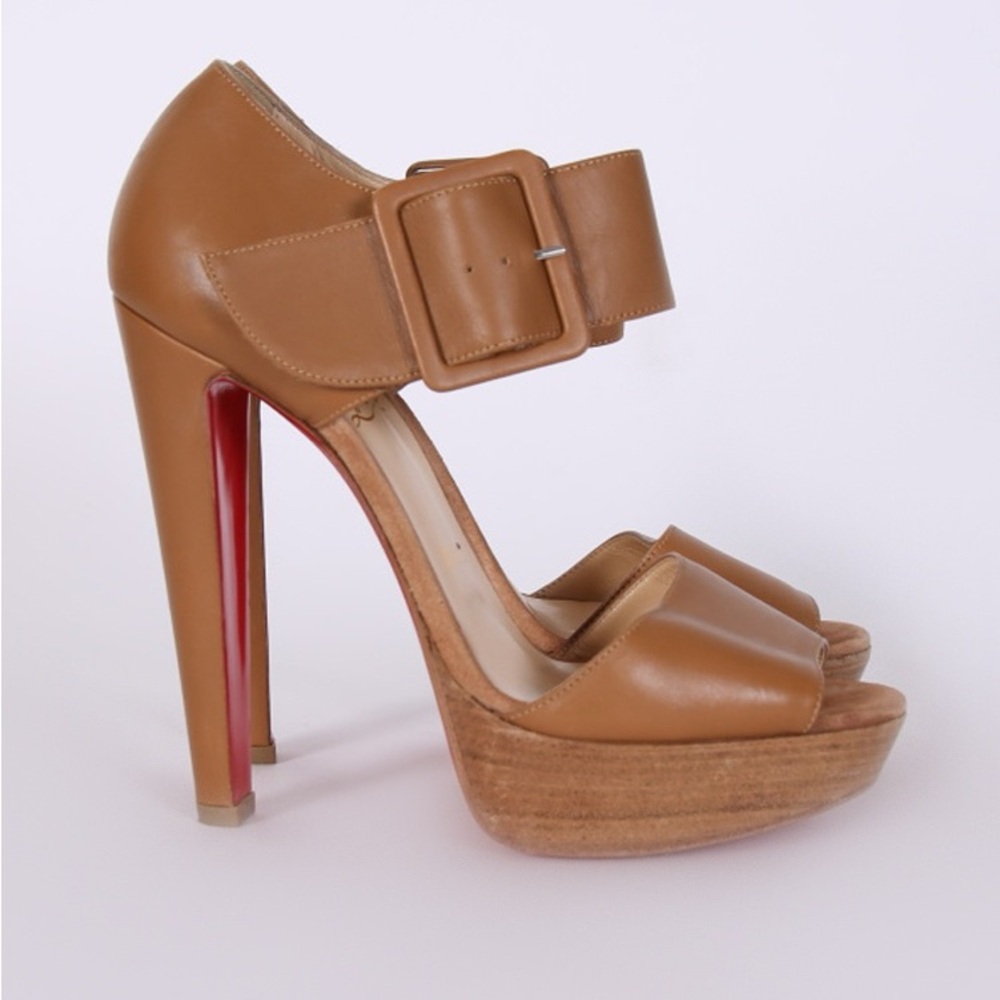 Christian Louboutin Tan Peep Toe Heels